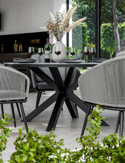 Aspen 6 Seater Round Ceramic Glass Dining Set with Aspen Rope Chairs
