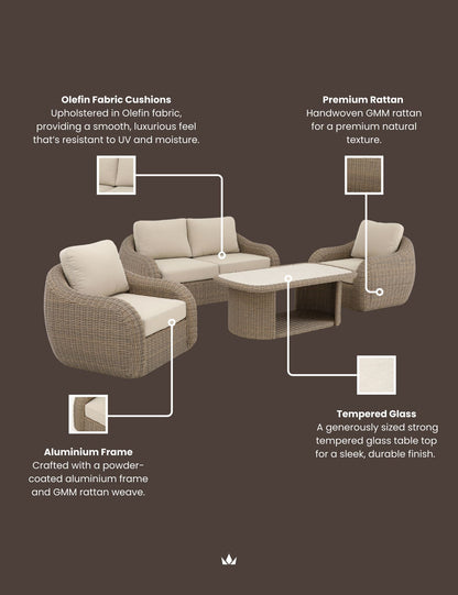 BORA 4-Seater Rattan Lounging Set with Coffee Table