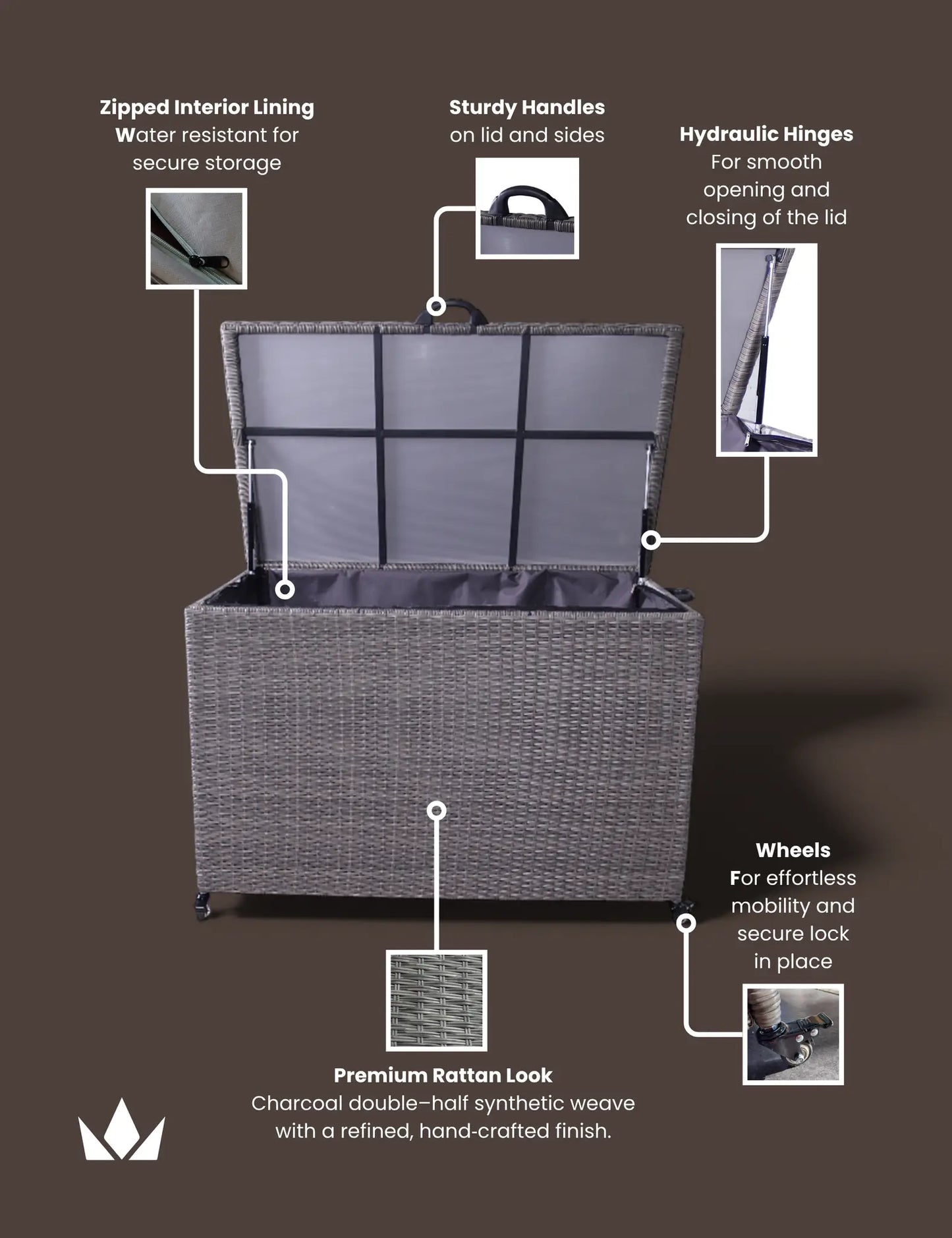 Charcoal Weave 510L KD Cushion Storage Box