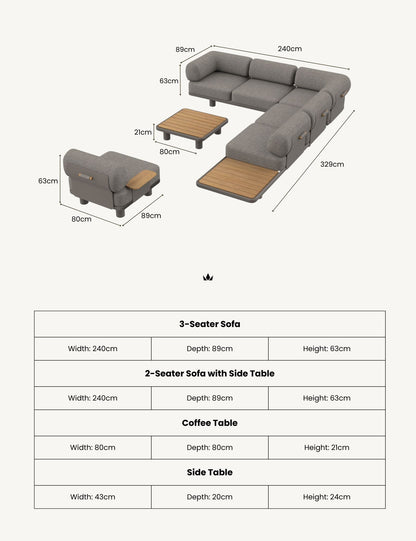 LEOX Modular 5-Seater Corner Sofa Set with Coffee Table