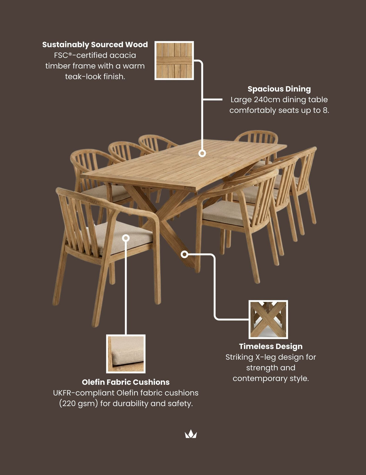 LIDIA 8-Seater Dining Table with RIVEN Chairs