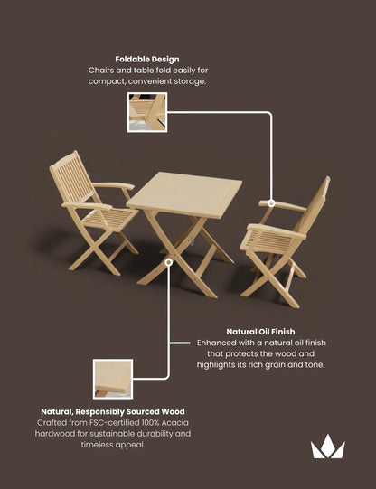 London 2 Seater Square Folding Bistro Set with London Folding Armchairs