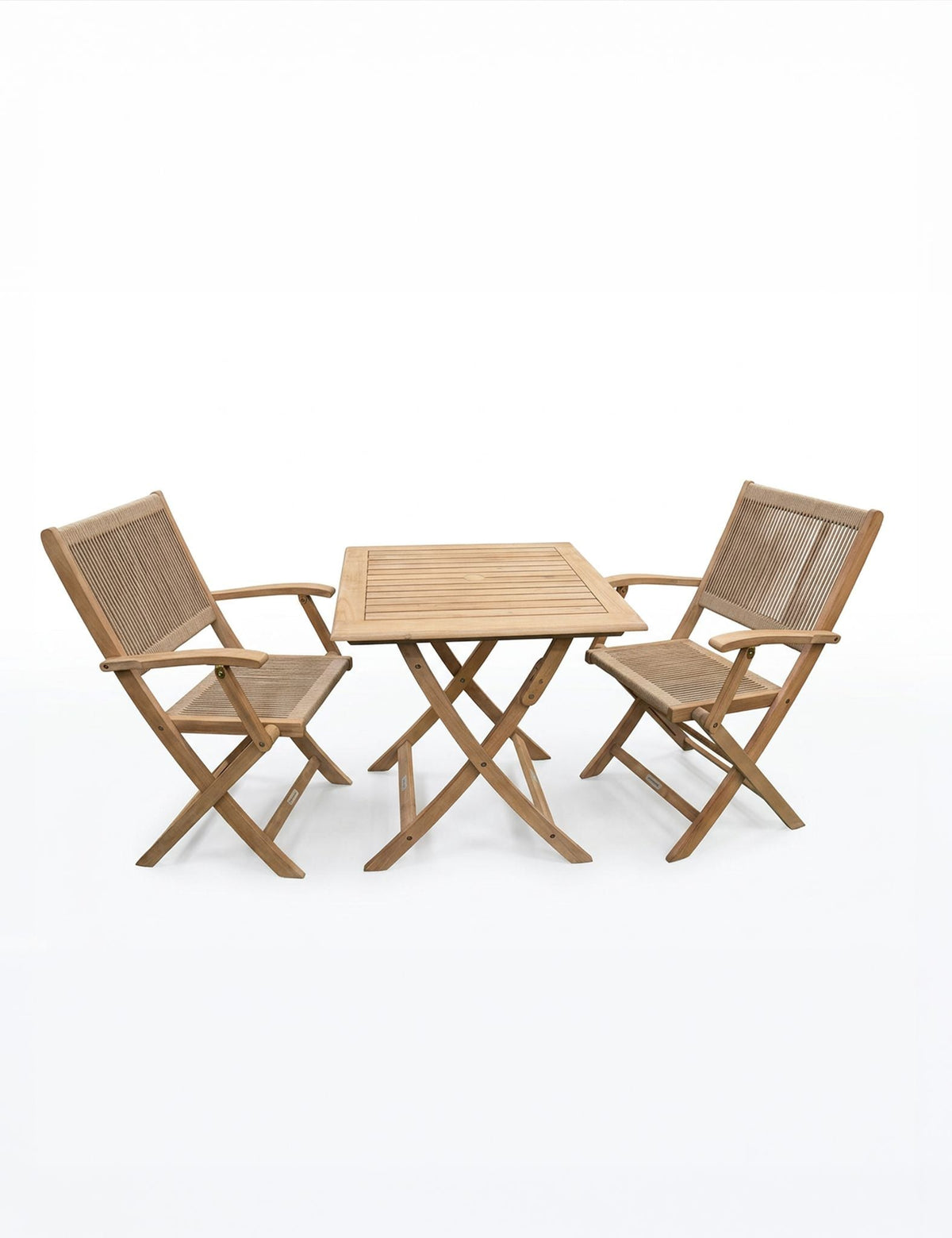 London 2 Seater Square Folding Bistro Set with London Rope Folding Armchairs