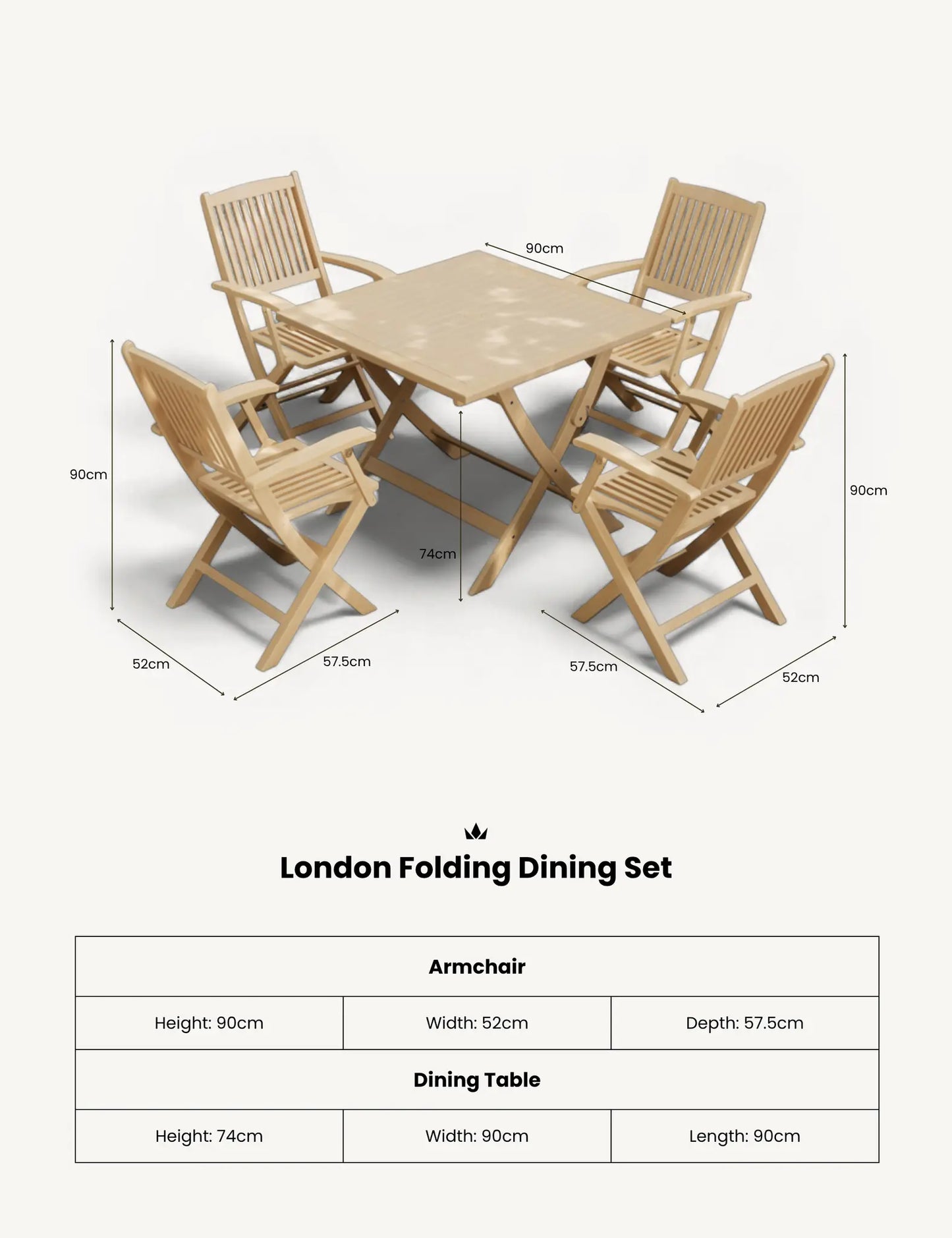 London 4 Seater Square Folding Set with London Folding Armchairs