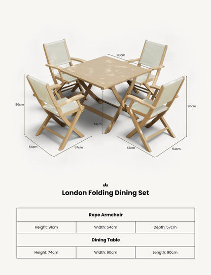 London 4 Seater Square Folding Set with London Rope Folding Armchairs