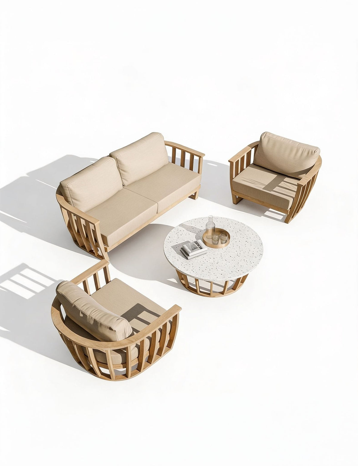 LUCCA 5-Seater Wood Lounging Set with Coffee Table