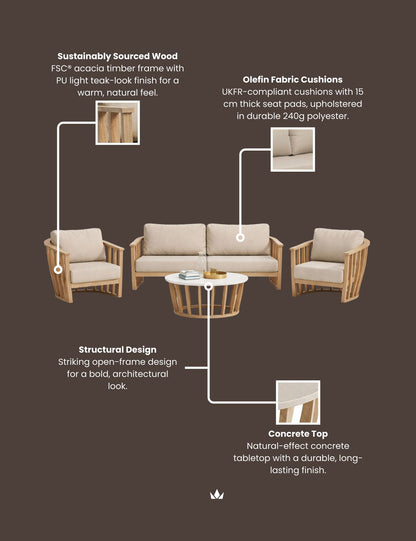 LUCCA 5-Seater Wood Lounging Set with Coffee Table
