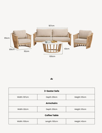LUCCA 5-Seater Wood Lounging Set with Coffee Table