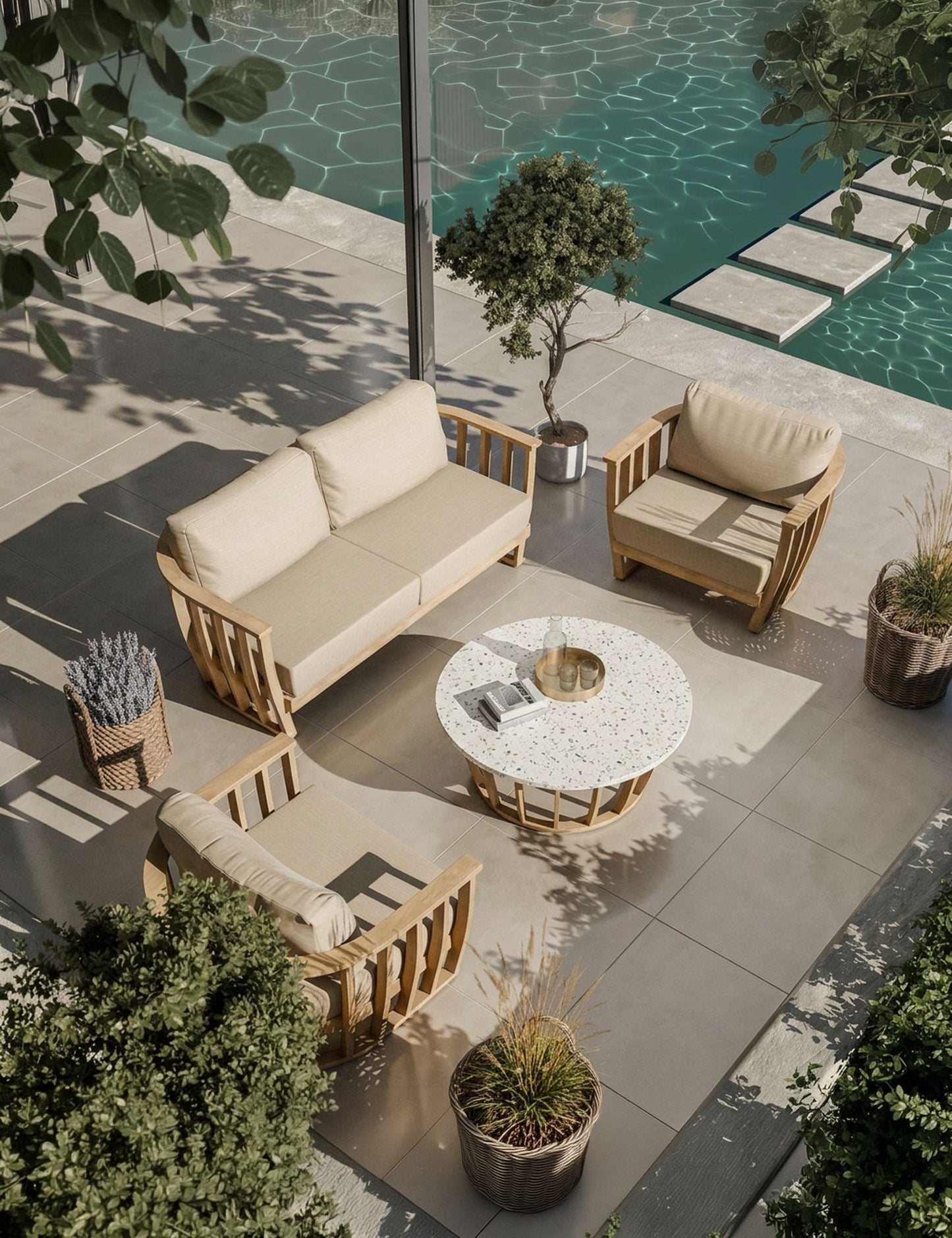 LUCCA 5-Seater Wood Lounging Set with Coffee Table