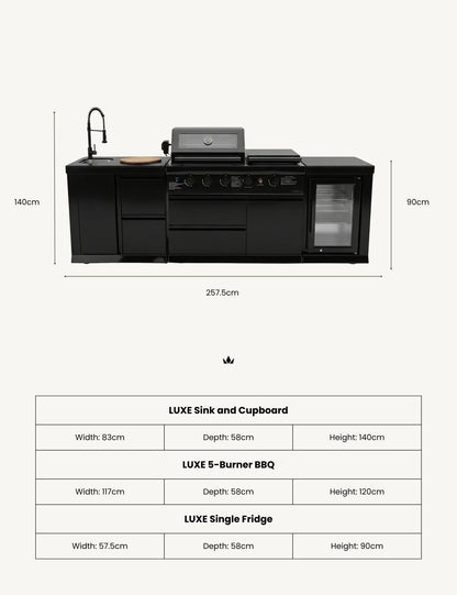 Luxe Outdoor Kitchen 5 Burner with Sink and Fridge