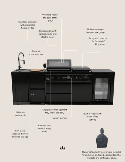 Luxe Outdoor Kitchen 5 Burner with Sink and Fridge