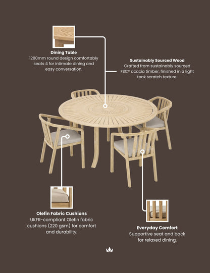 MARIS 4-Seater Round Dining Set
