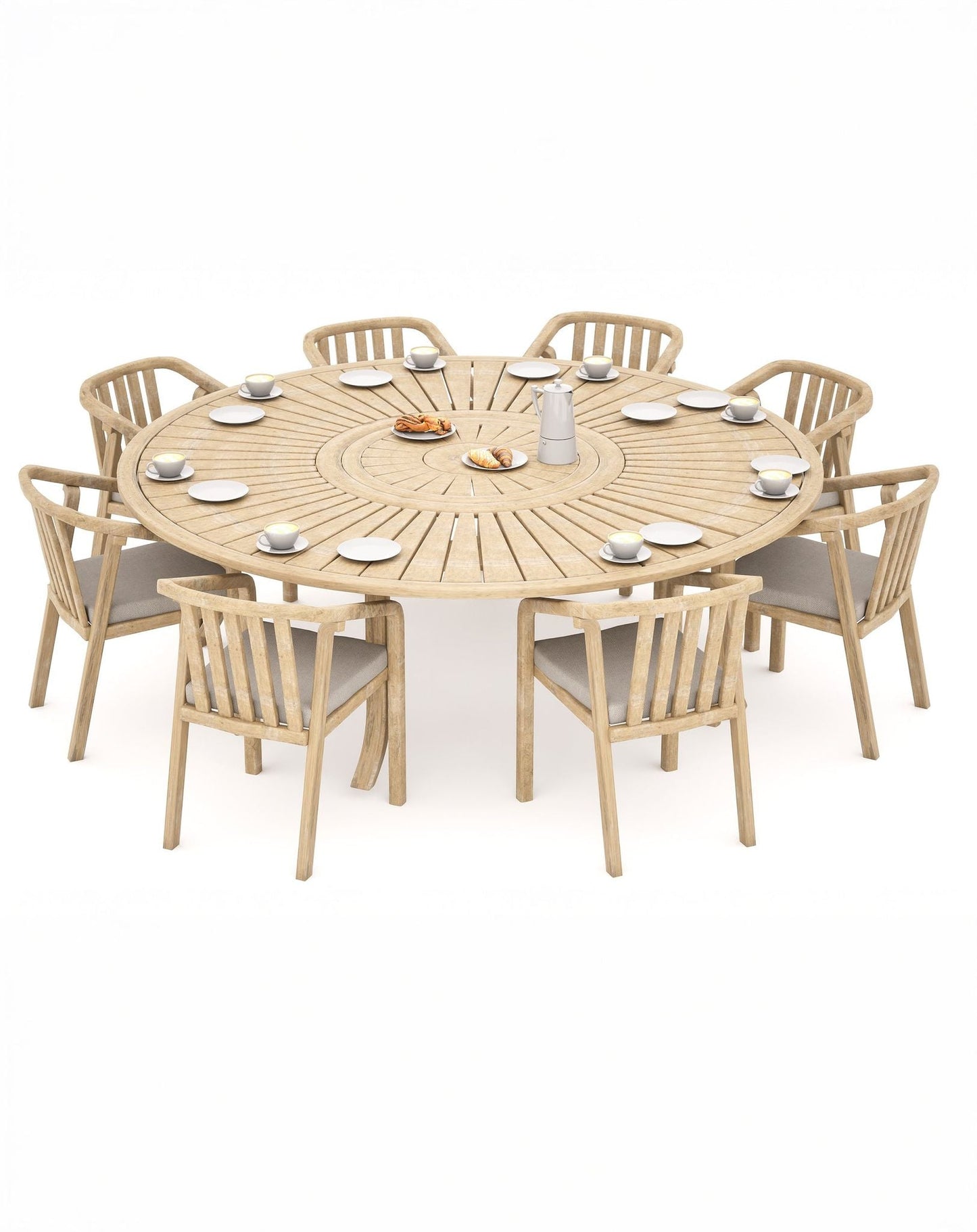MARIS 8-Seater Round Dining Set with Wooden Lazy Susan