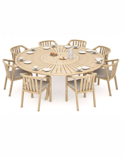 MARIS 8-Seater Round Dining Set with Wooden Lazy Susan
