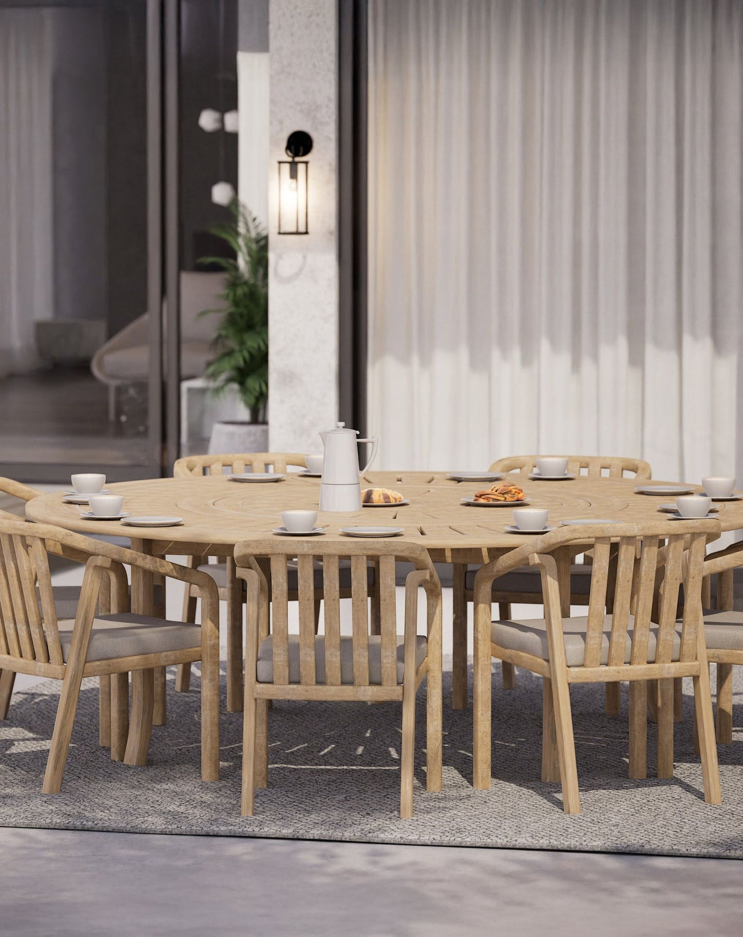 MARIS 8-Seater Round Dining Set with Wooden Lazy Susan