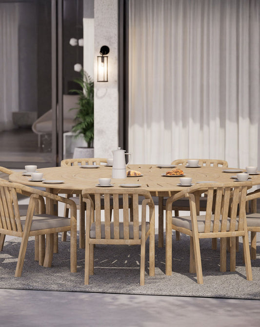 MARIS 8-Seater Round Dining Set with Wooden Lazy Susan