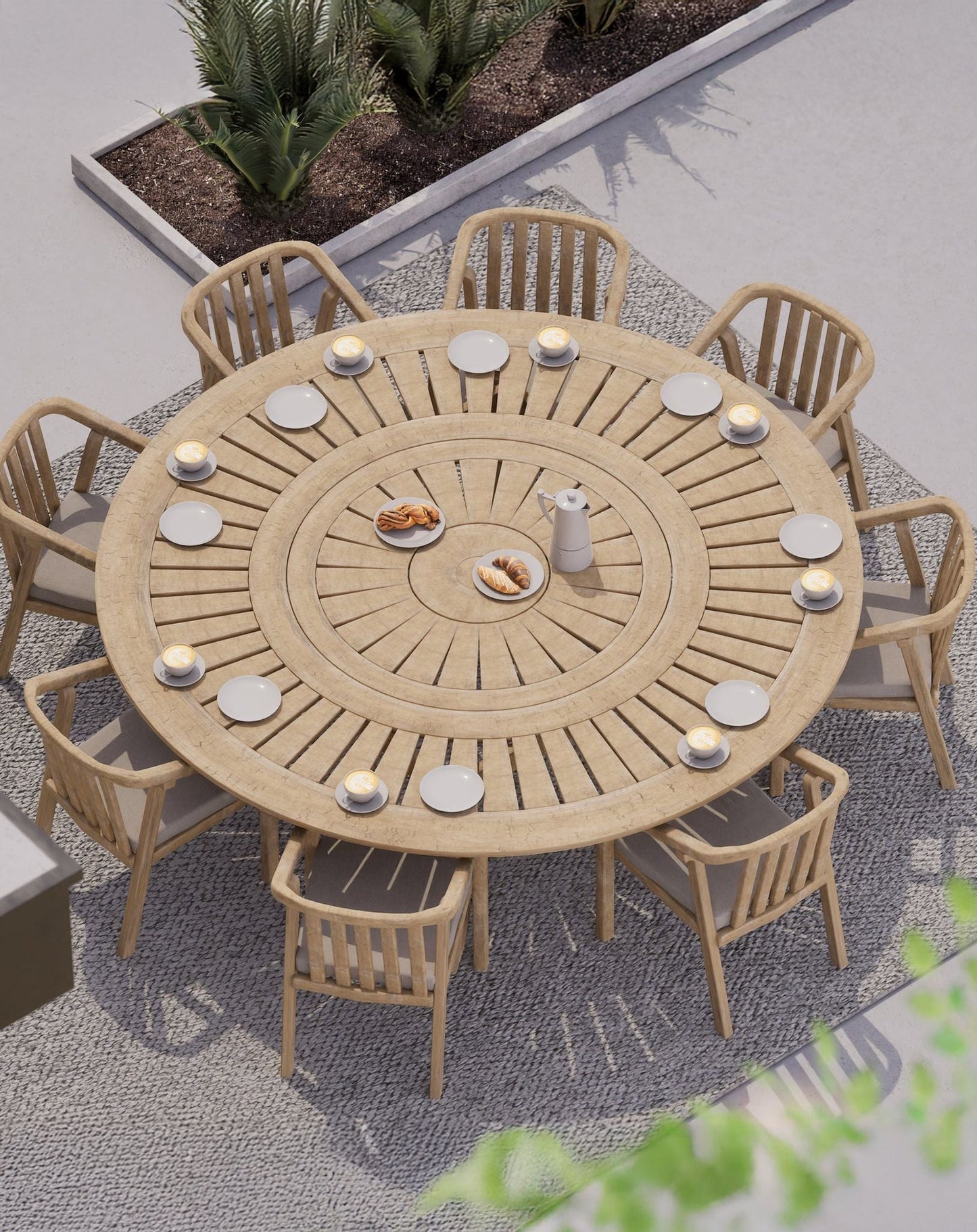 MARIS 8-Seater Round Dining Set with Wooden Lazy Susan