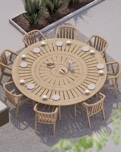 MARIS 8-Seater Round Dining Set with Wooden Lazy Susan