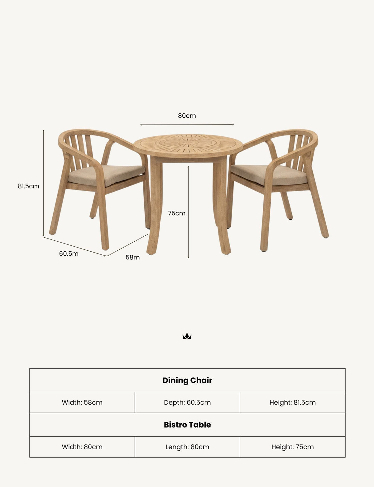 MARIS 2-Seater Round Bistro Dining Set