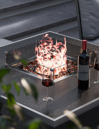 Mayfair Corner Lounging Set with Fire Pit Table and 2 Benches