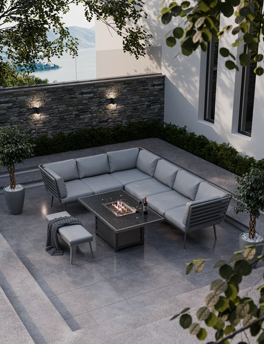 Mayfair Corner Lounging Set with Fire Pit Table and 1 Bench