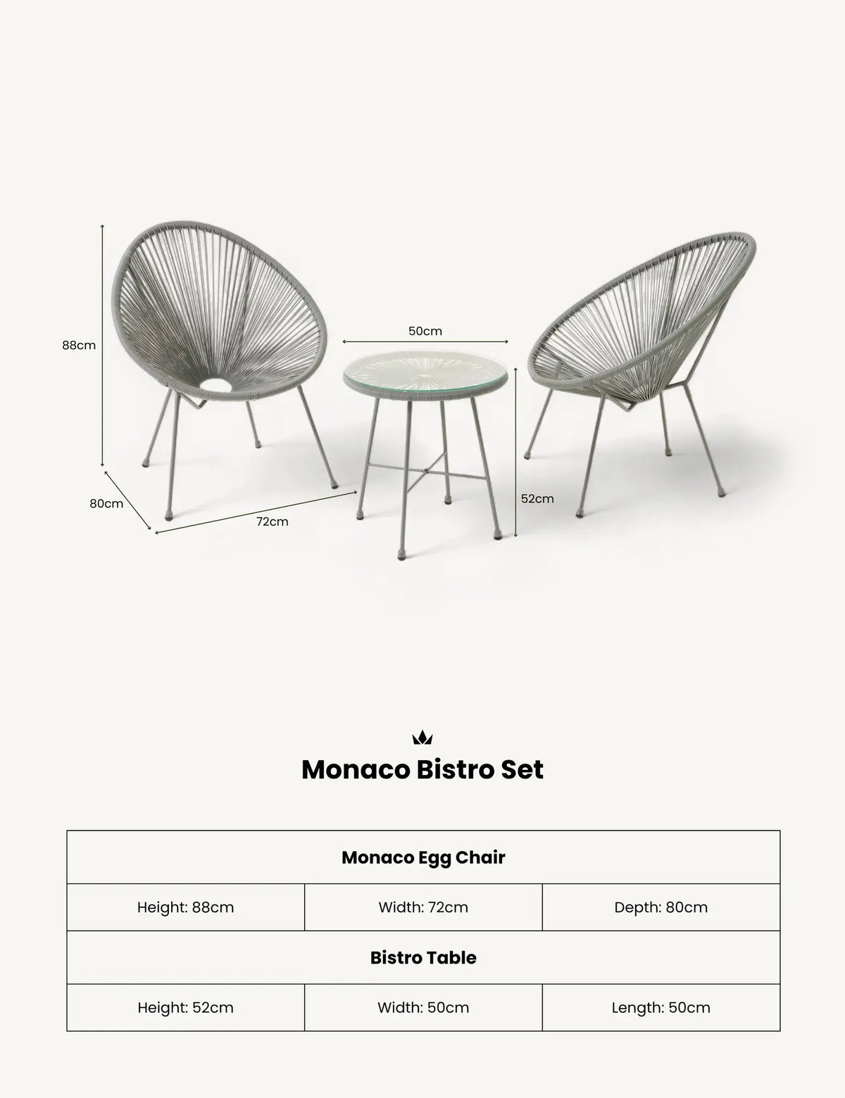 Monaco 2 Seater Egg Chair Bistro Set - Grey