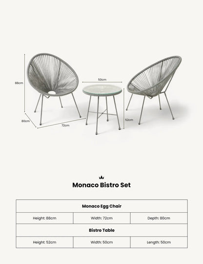 Monaco 2 Seater Egg Chair Bistro Set - Grey