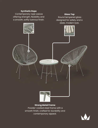 Monaco 2 Seater Egg Chair Bistro Set - Grey