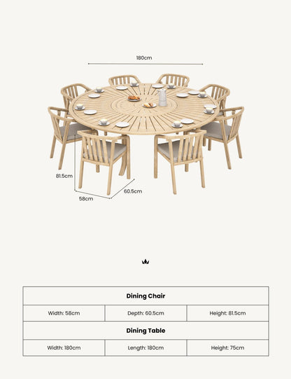 MARIS 8-Seater Round Dining Set with Wooden Lazy Susan