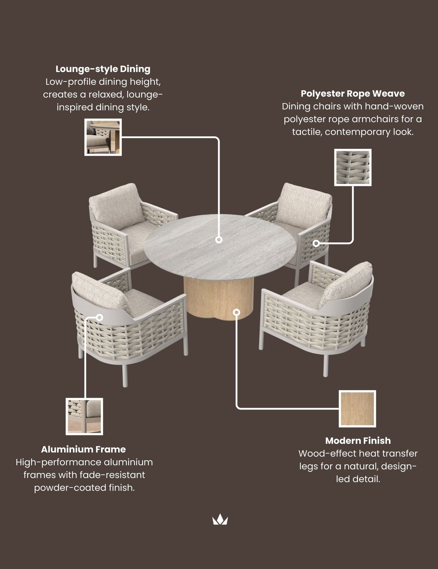 OLMA 4-Seater Dining Table & Armchairs
