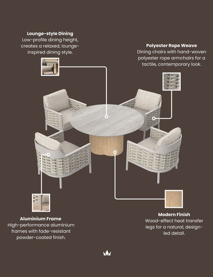 OLMA 4-Seater Dining Table & Armchairs