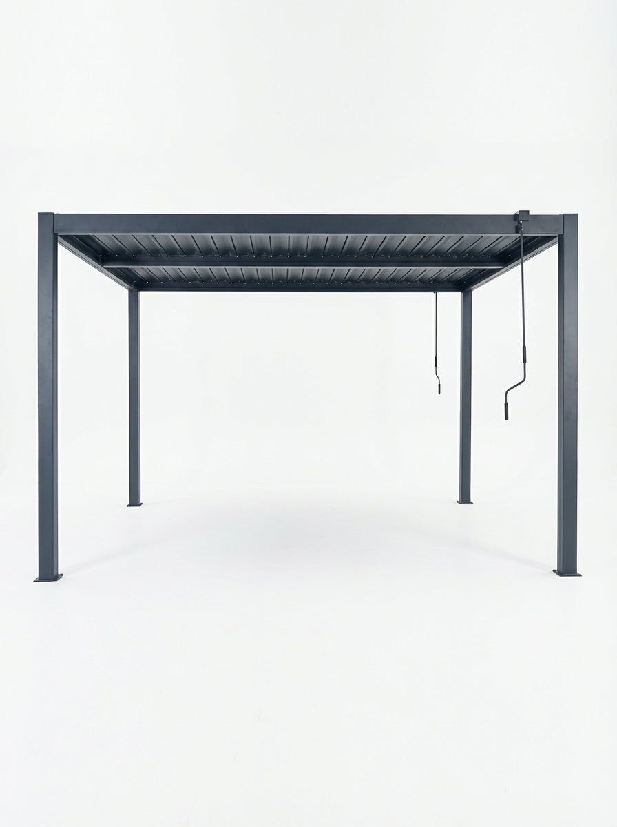 PURE 3x3m Pergola with Manual Louvered Roof and solar powered lighting