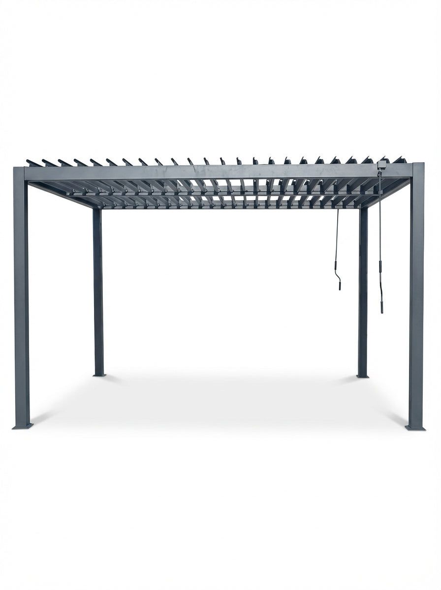 PURE 4x3m Pergola with Manual Louvered Roof and solar powered lighting