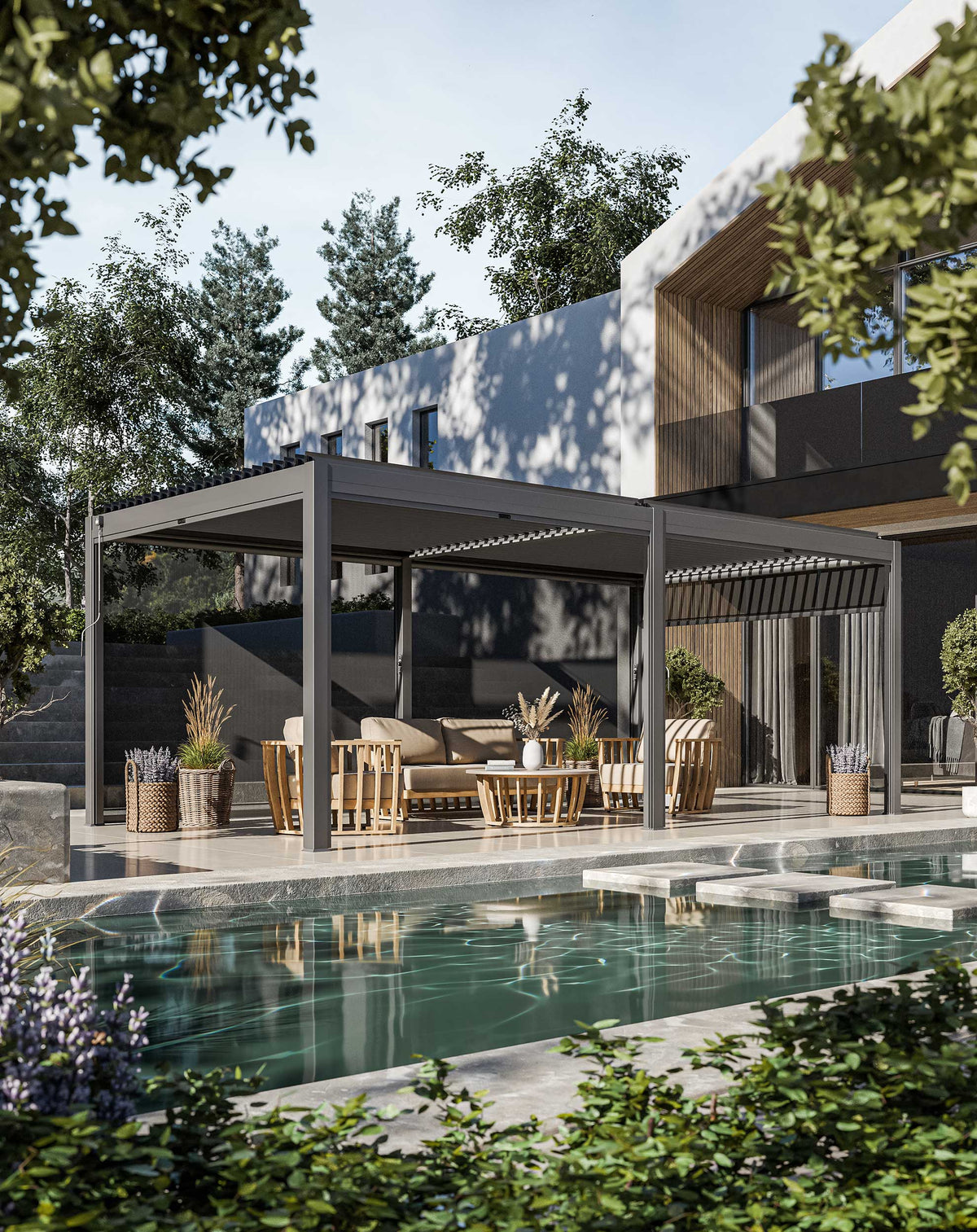 Luxe 6x3m Pergola with Solar Lighting System and Voice Control