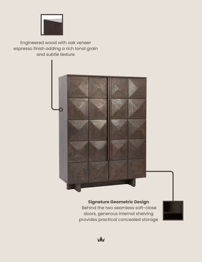 ROKA Dark Wood Geometric 2-Door Cabinet