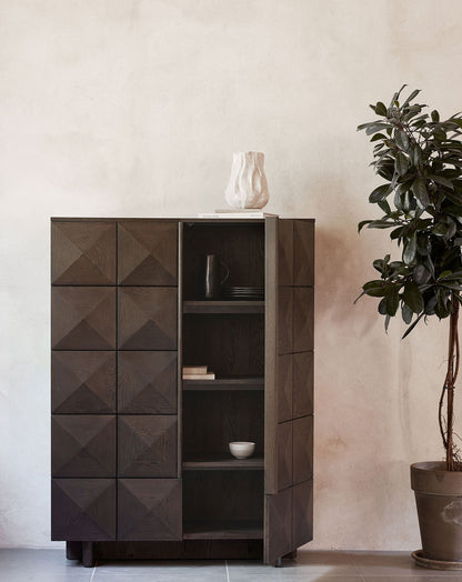 ROKA Dark Wood Geometric 2-Door Cabinet