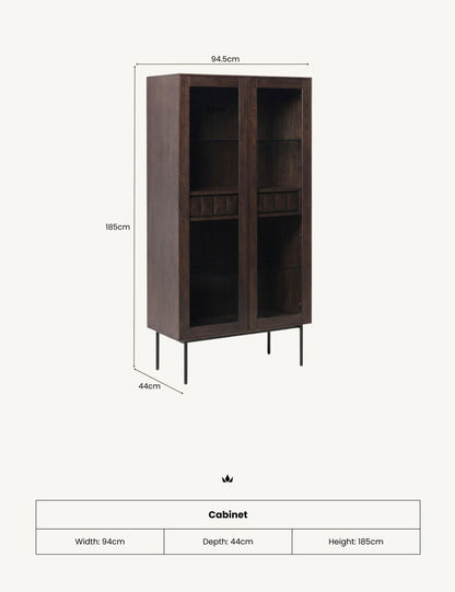 ROKA Dark Wood Geometric 2-Door Glass Cabinet