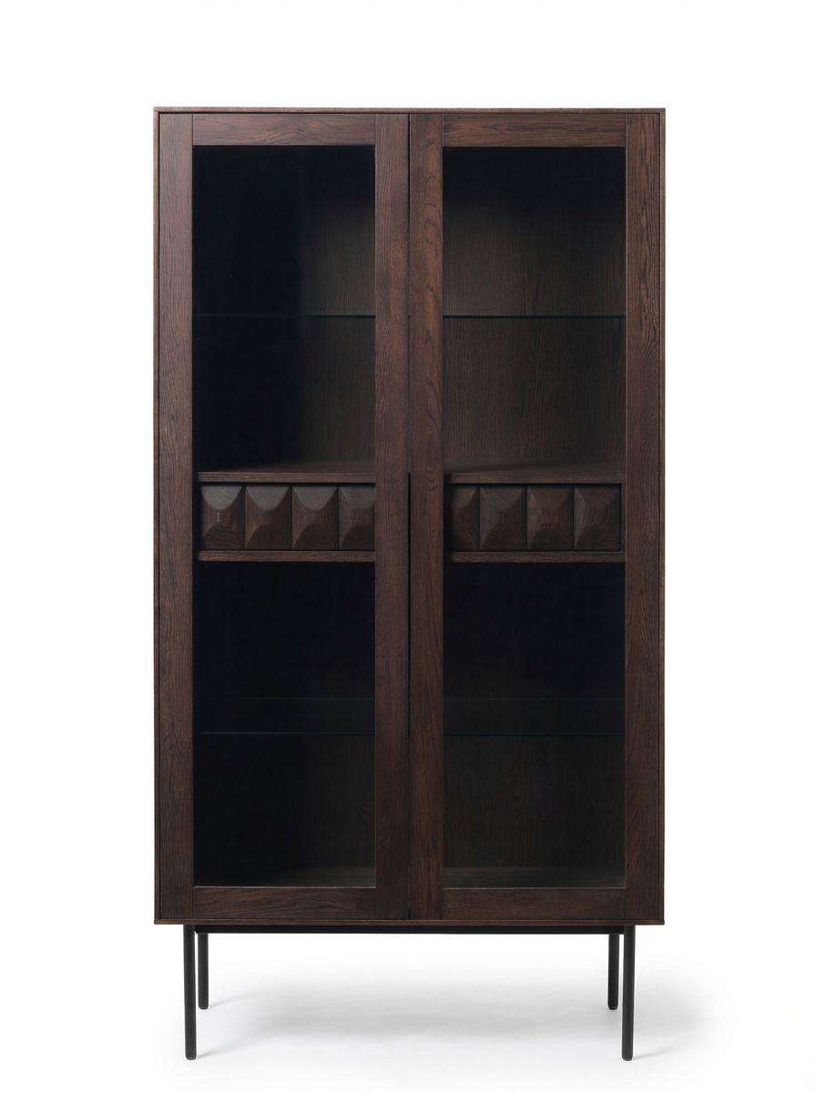 ROKA Dark Wood Geometric 2-Door Glass Cabinet
