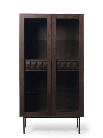 ROKA Dark Wood Geometric 2-Door Glass Cabinet