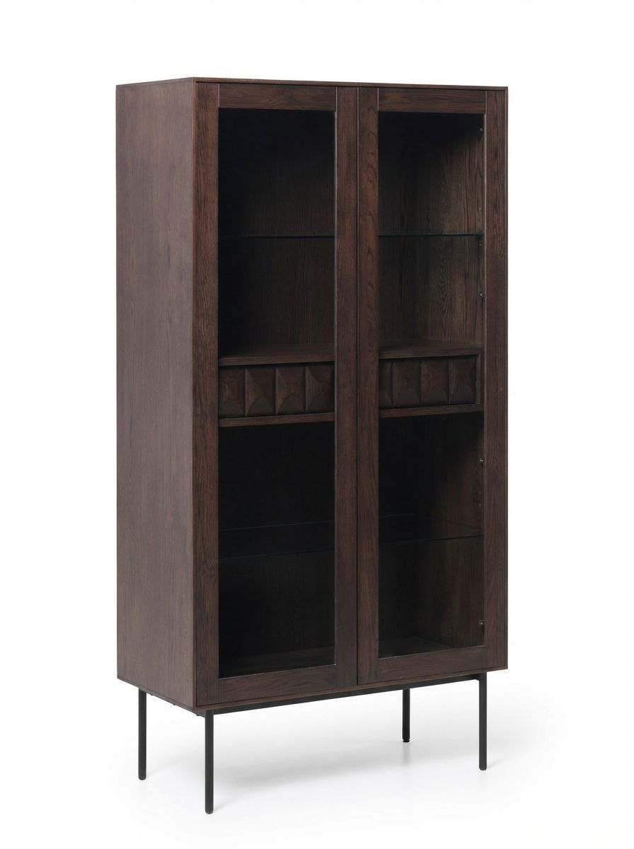 ROKA Dark Wood Geometric 2-Door Glass Cabinet