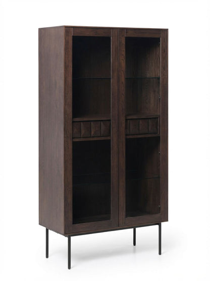 ROKA Dark Wood Geometric 2-Door Glass Cabinet