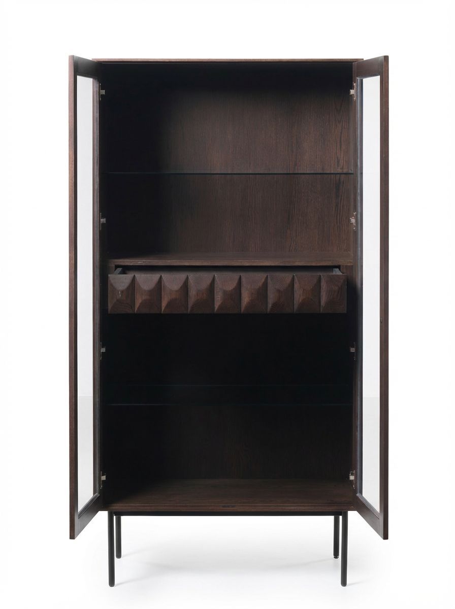 ROKA Dark Wood Geometric 2-Door Glass Cabinet