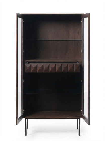 ROKA Dark Wood Geometric 2-Door Glass Cabinet