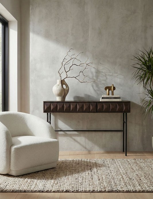 ROKA Dark Wood Geometric Console Table