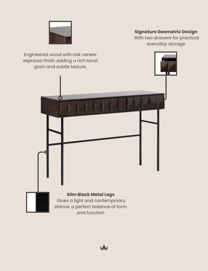 ROKA Dark Wood Geometric Console Table