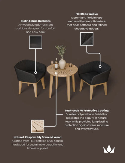 Roma 2 Seater Round Sunray Bistro Set with Eden Night Dining Chairs