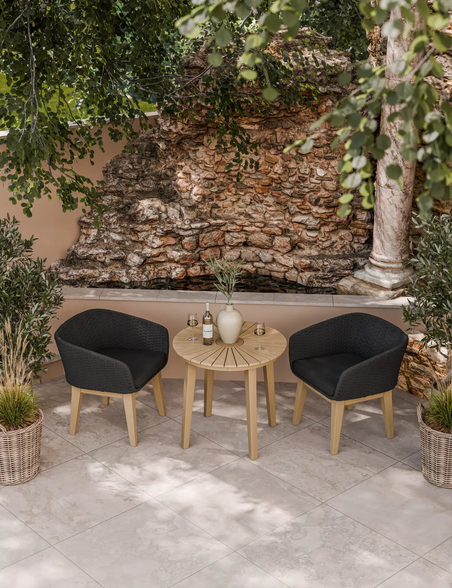 Roma 2 Seater Round Sunray Bistro Set with Eden Night Dining Chairs