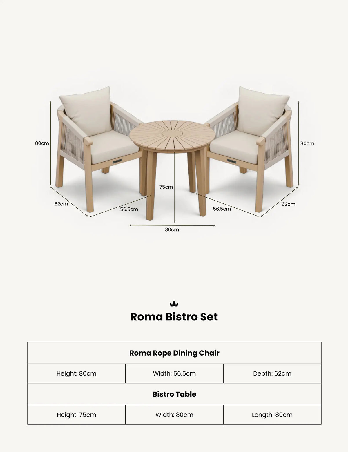 Roma 2 Seater Round Sunray Bistro Set with Roma Dining Chairs