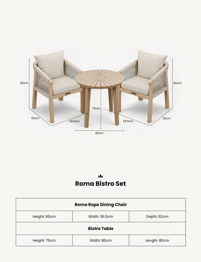 Roma 2 Seater Round Sunray Bistro Set with Roma Dining Chairs