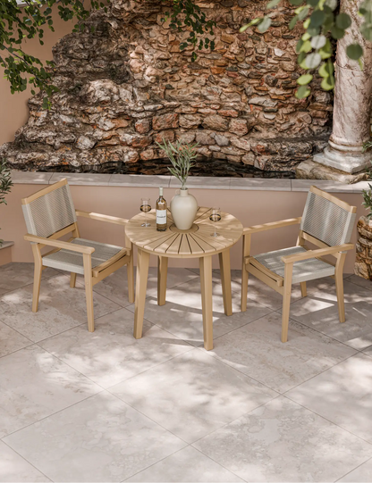 Roma 80cm Round Sunray Bistro Set with Roma Rope Stacking Chairs